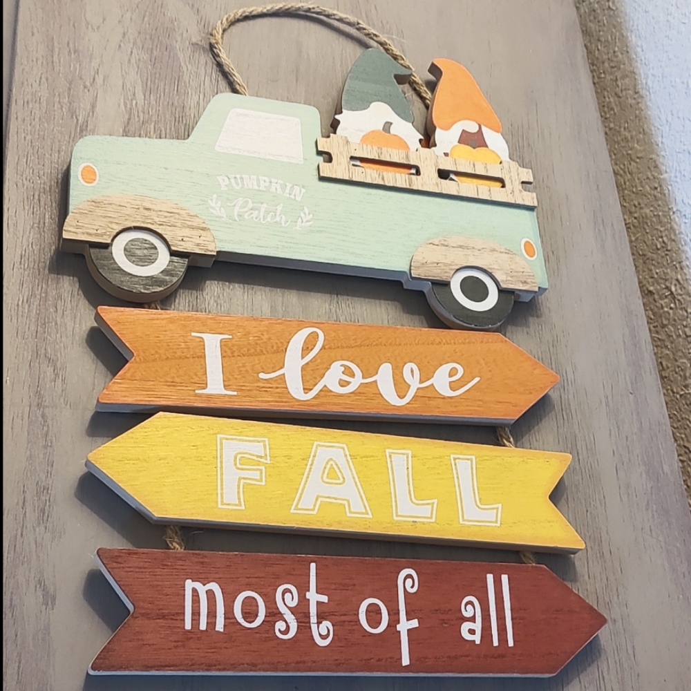 Fall Autumn Thanksgiving Wall Door Hanging Gnome Pumpkin Sign Decor